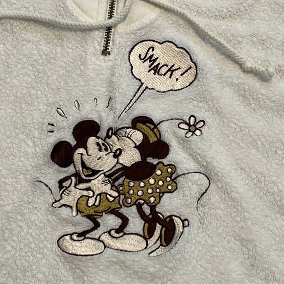 Vintage Mickey Inc Terry Cloth Sweater SZ Medium Cream 1/4 Zip Disney 90s - Picture 3 of 12